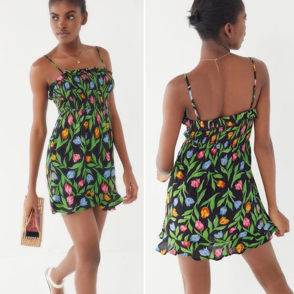 Urban Outfitters Sabrina Gauze Smocked Mini Dress - Picture 2 of 13